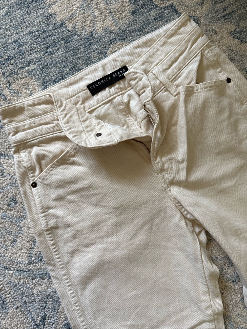 Veronica Beard High-Rise Cream Straight Jeans